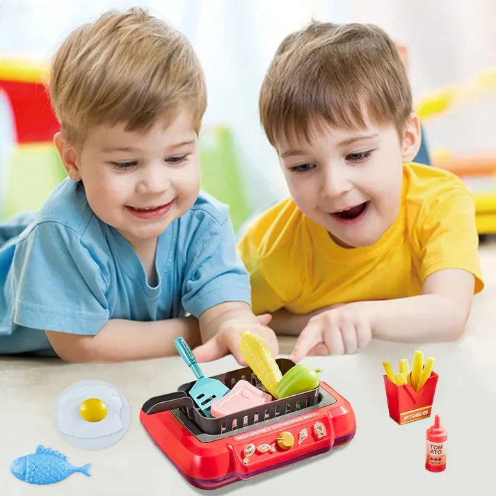 Kids' Kitchen Simulator Toy 🍳 – 20-Piece Color-Changing Frying Kit 🌈 with Sound 🔊, Light 💡 and Bubble Grill 🔥