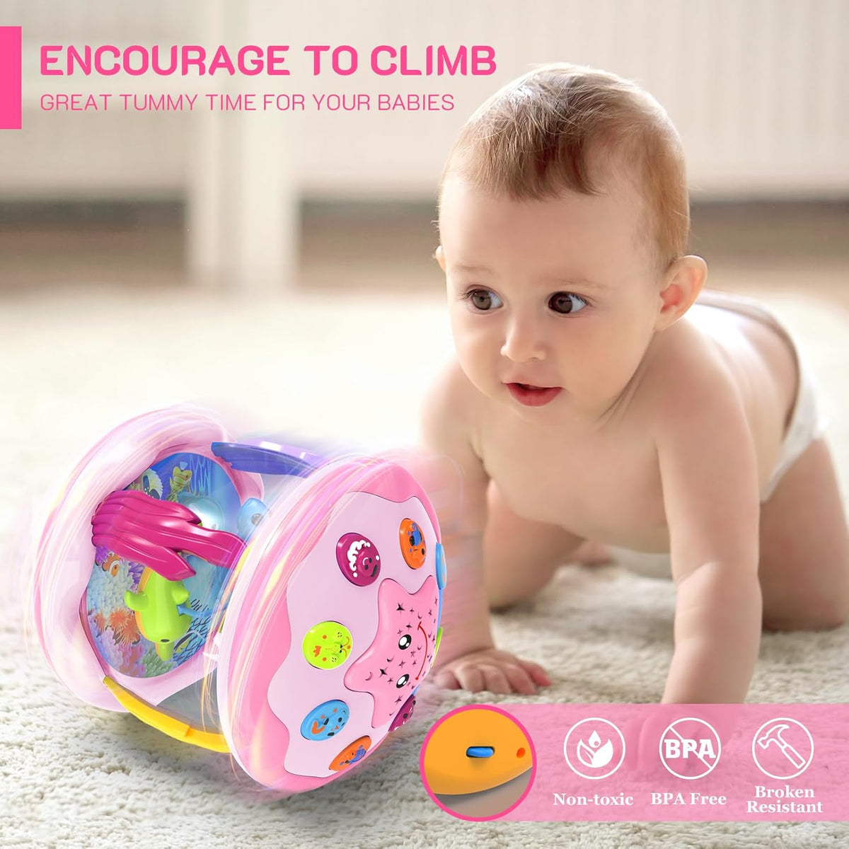 🌊✨ Rotating Ocean-Themed Musical Light Projector 🎵 | Stimulates babies' visual, auditory, and crawling skills 🍼