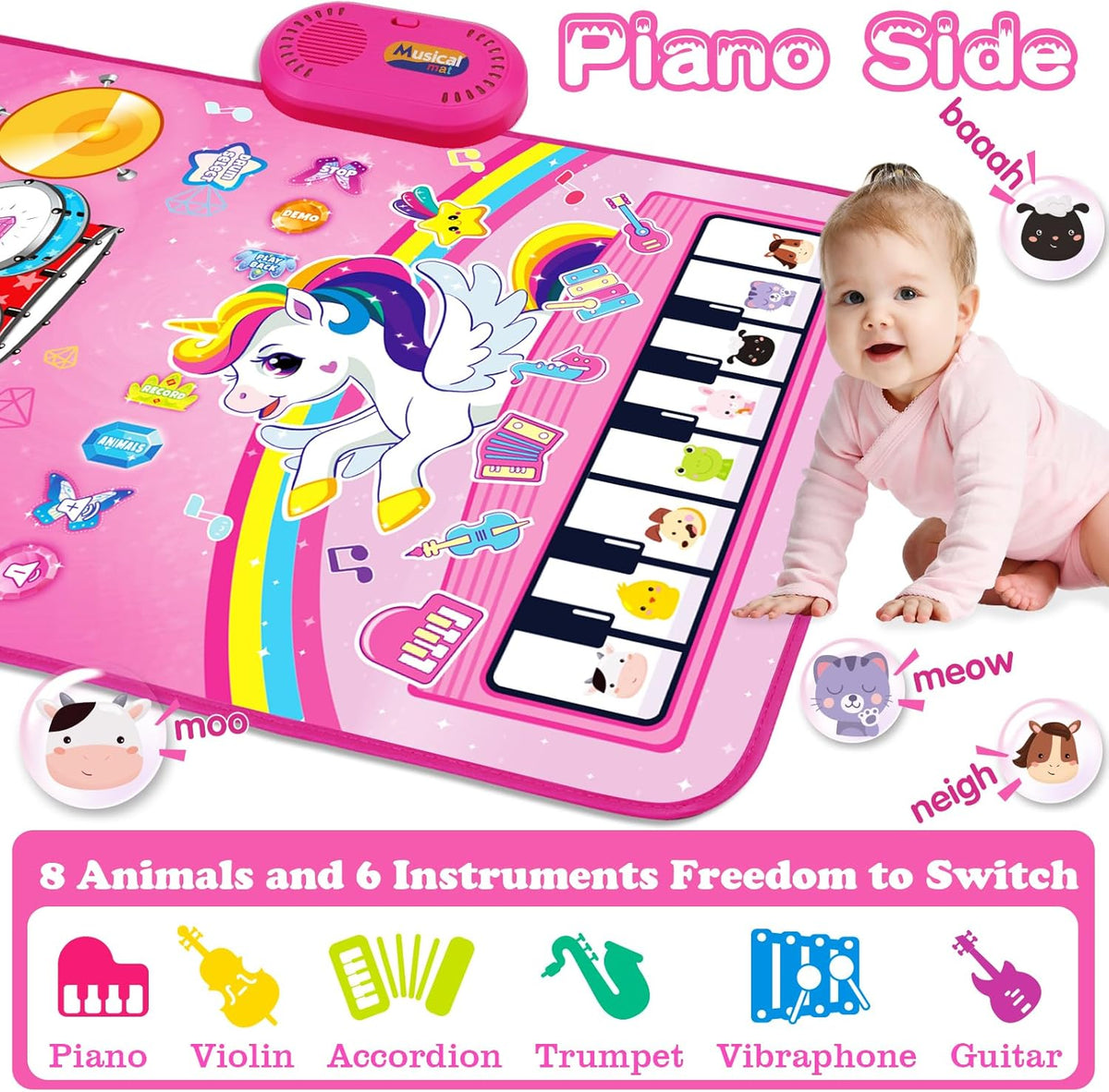 🦄 3-in-1 Unicorn Musical Play Mat: Piano, Drum & Animal Sound Toys for Toddlers.