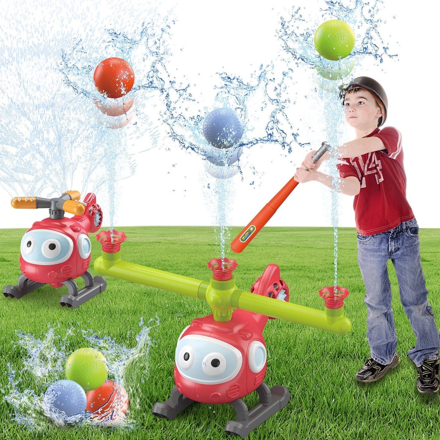 💦 Juego de béisbol infantil con aspersor de agua 4 en 1 | Juguete de béisbol y helicóptero para el jardín | Juego de agua para manguera de jardín al aire libre 🎉⚾