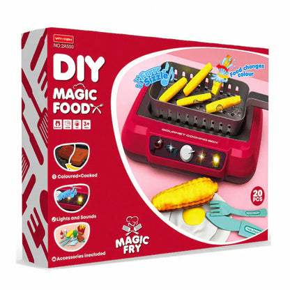 Kids Cooking Simulator Toy 🍳 – 20 PCS Color-Changing Frying Kit 🌈 with Sound 🔊, Light 💡 & Bubble Grill 🔥