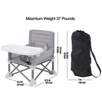 "Silla de bebé lista para la aventura: compacta, portátil y elegante para acampar, la playa y el jardín."