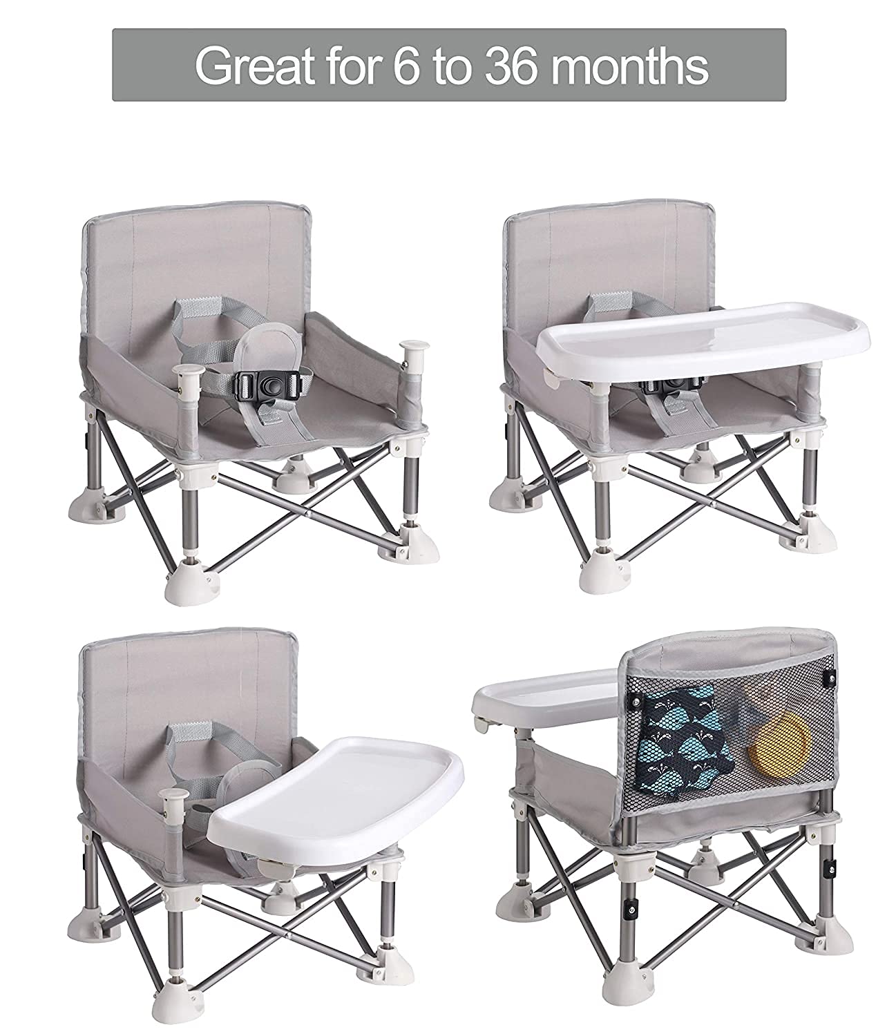 "Silla de bebé lista para la aventura: compacta, portátil y elegante para acampar, la playa y el jardín."