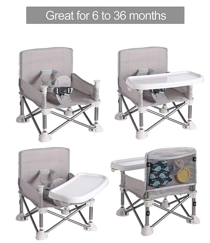 "Silla de bebé lista para la aventura: compacta, portátil y elegante para acampar, la playa y el jardín."