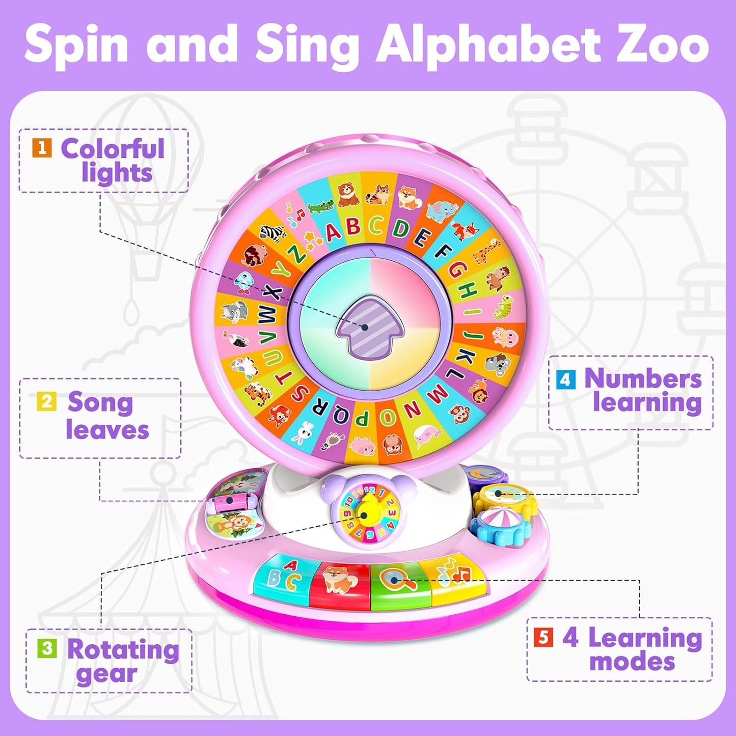 Juguete del abecedario con luces, música, giro y canciones 🐵🎵💡 | Juguete educativo y divertido para niños