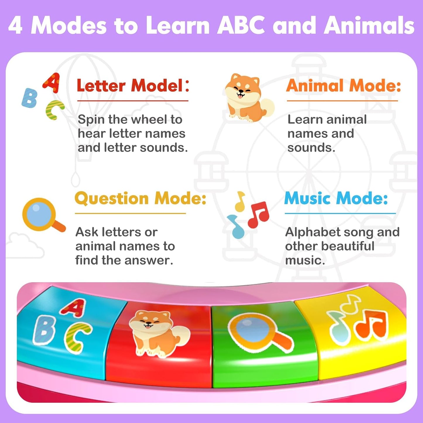 Juguete del abecedario con luces, música, giro y canciones 🐵🎵💡 | Juguete educativo y divertido para niños