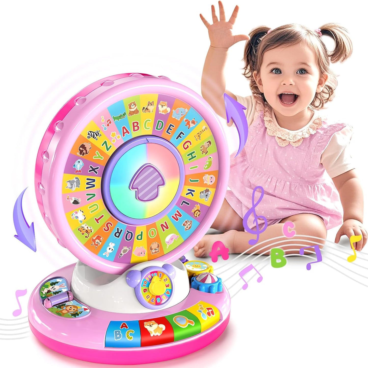 Juguete del abecedario con luces, música, giro y canciones 🐵🎵💡 | Juguete educativo y divertido para niños
