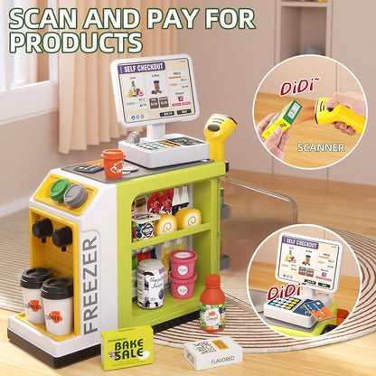 Juego de supermercado de 46 piezas: caja registradora interactiva y sonido de escaneo 🛒💰👧👦