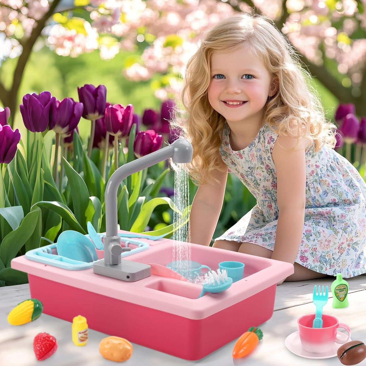 Fregadero de juguete Pavrivey que cambia de color 🏠 | Set de juego de rol para niños 👧👦