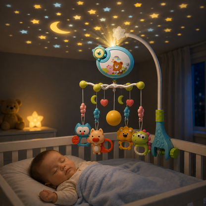Remote Control Baby Crib Mobile with Musical Projector and Rattles