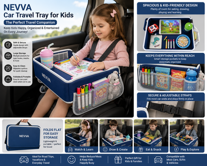NEVVA Car Travel Tray for Kids – Foldable Backseat Activity Table with