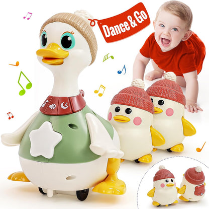 "Juguete musical de patitos que caminan 🦆 | Set de patitos bebés que se iluminan para gatear y jugar boca abajo (paquete de 3)"